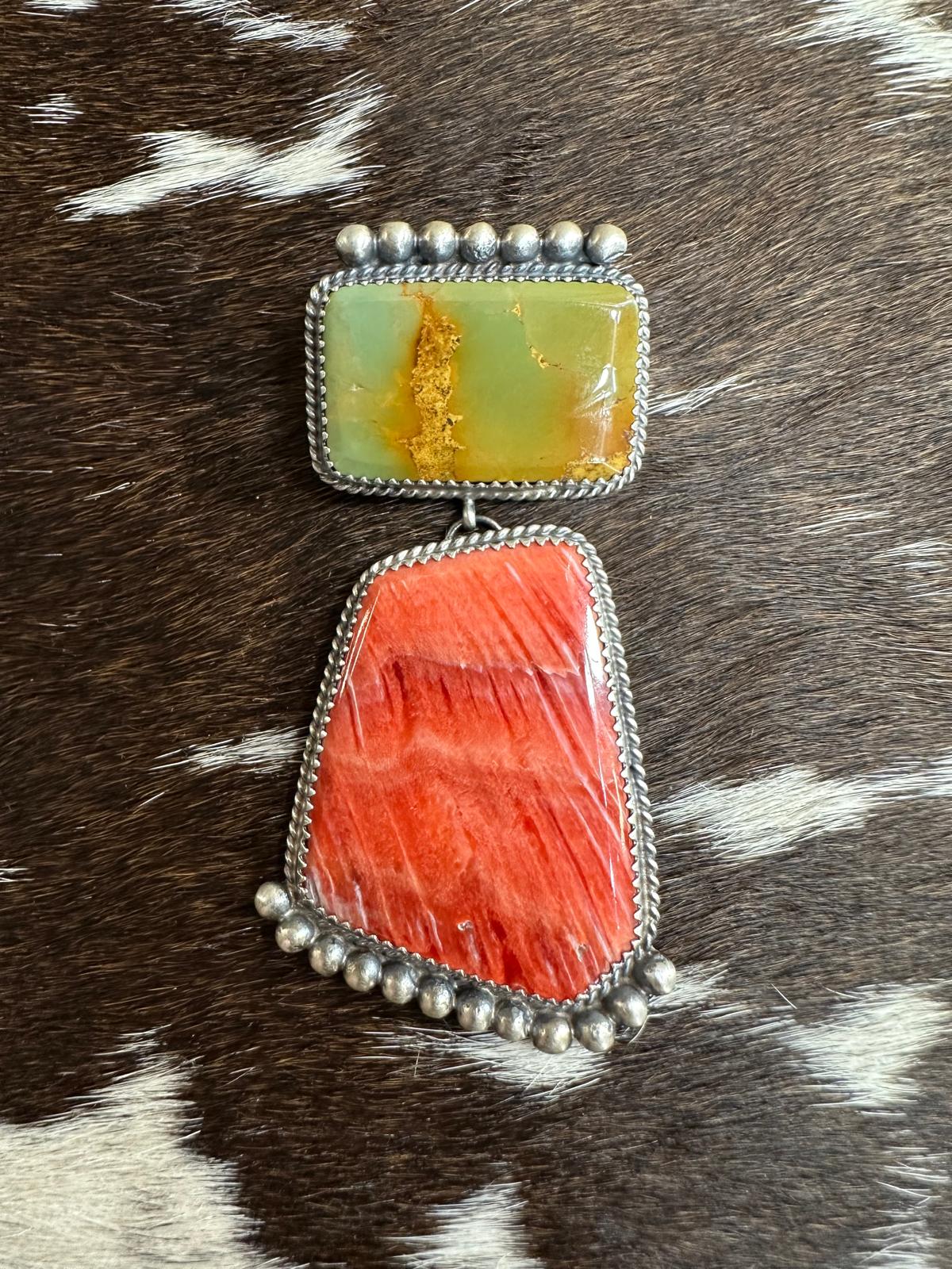 Red Spiny & Green Turquoise Pendant