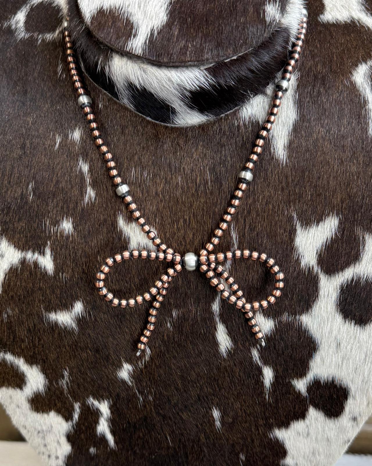 18" Copper & Silver Bow Pearl Necklace