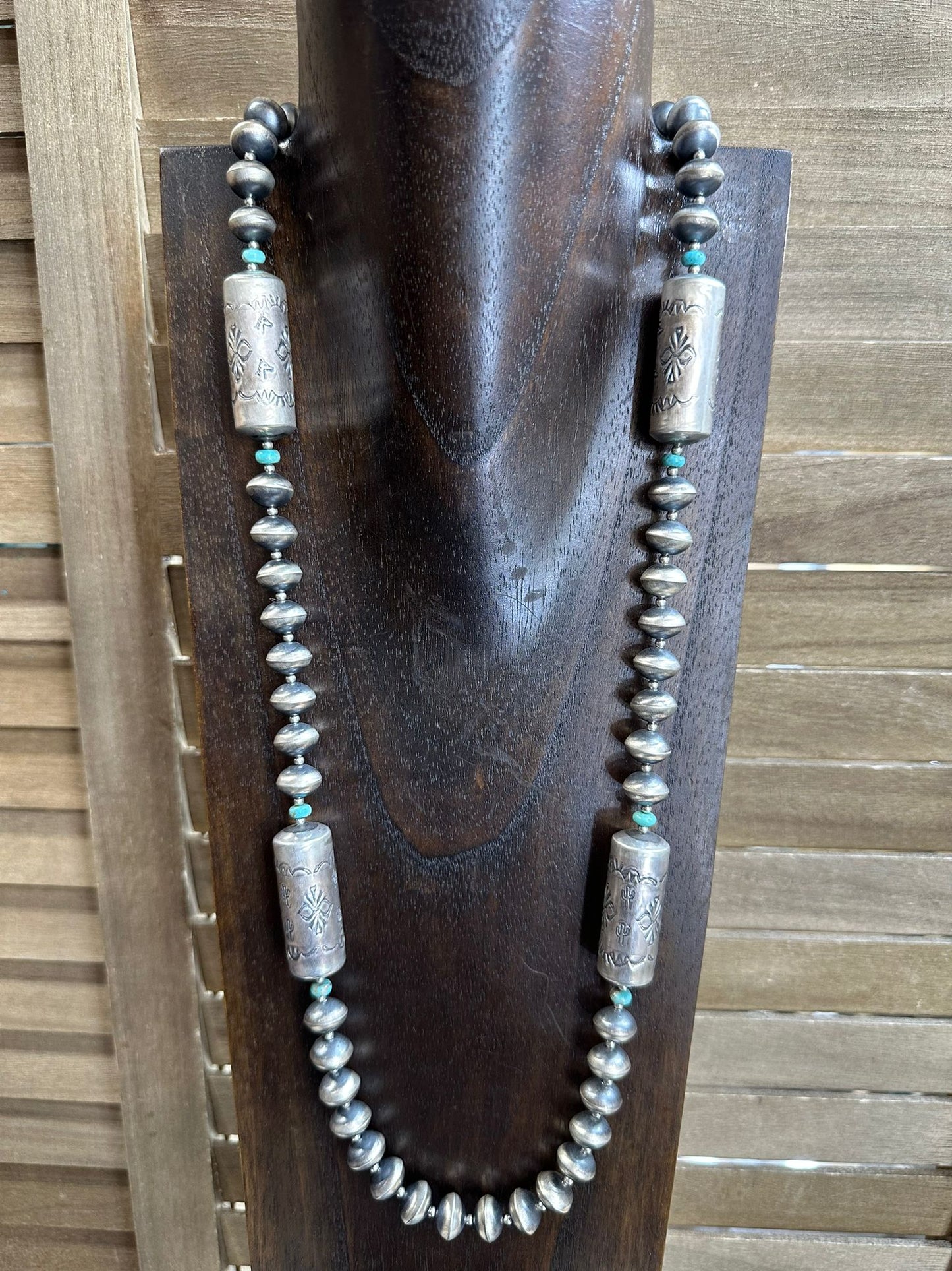 32" Barrel & Saucer Turquoise Bead Necklace