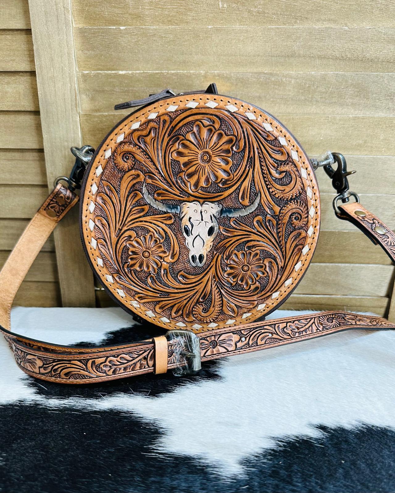 Longhorn Canteen Tooled Crossbody