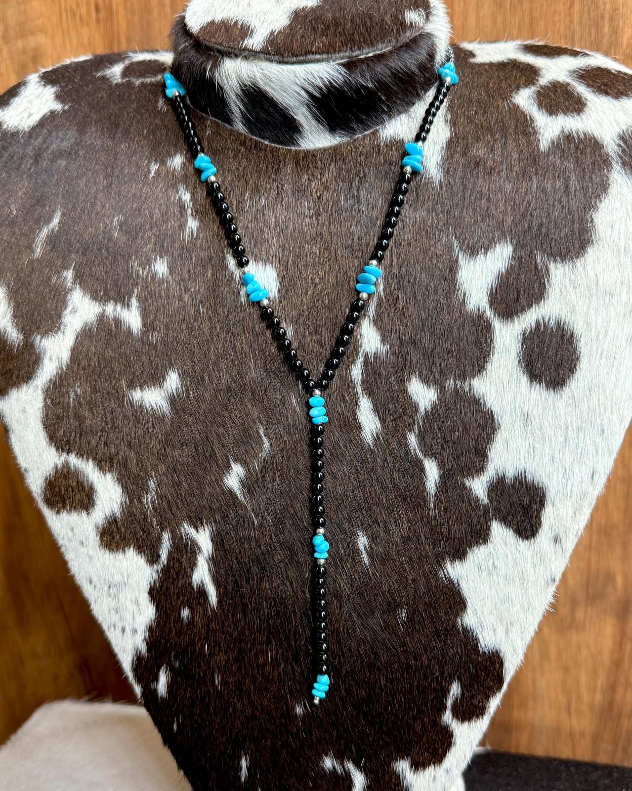 Black Onyx & Sleeping Beauty Lariat Stacker