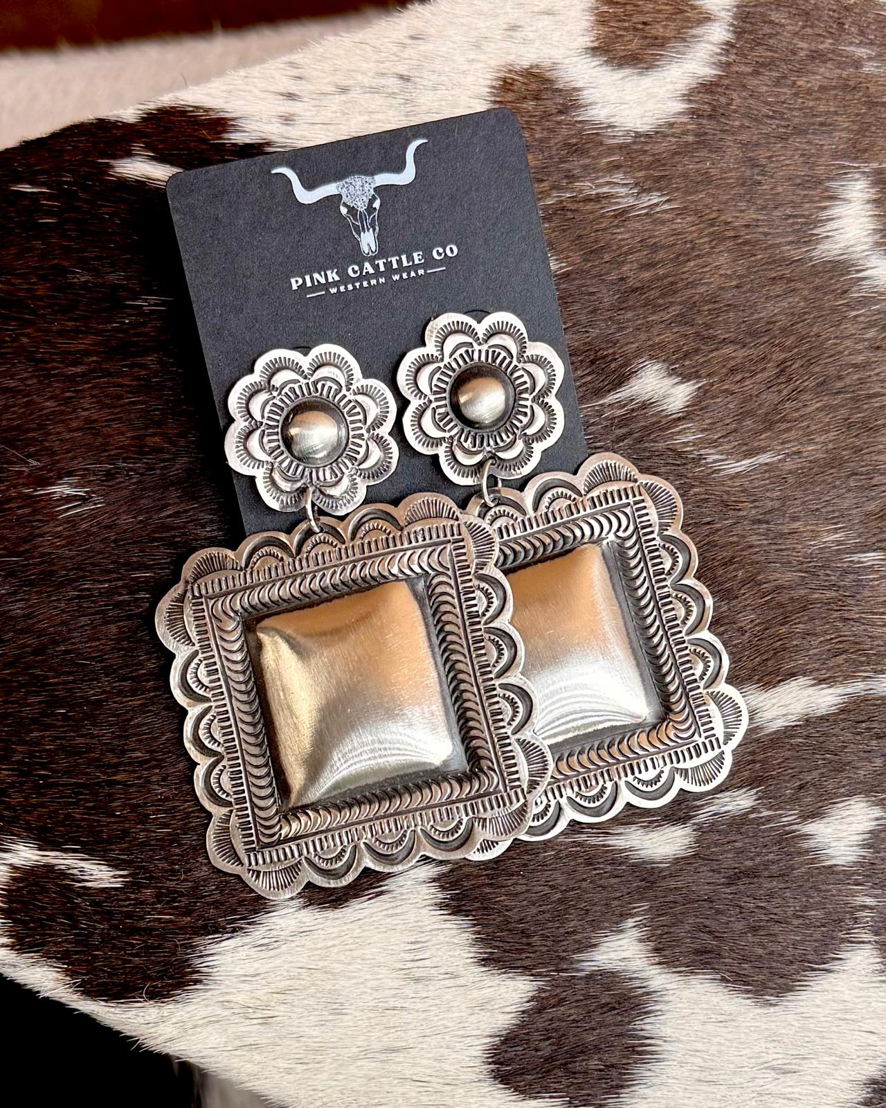 Leander Tahe Square Silver Dangles *Native