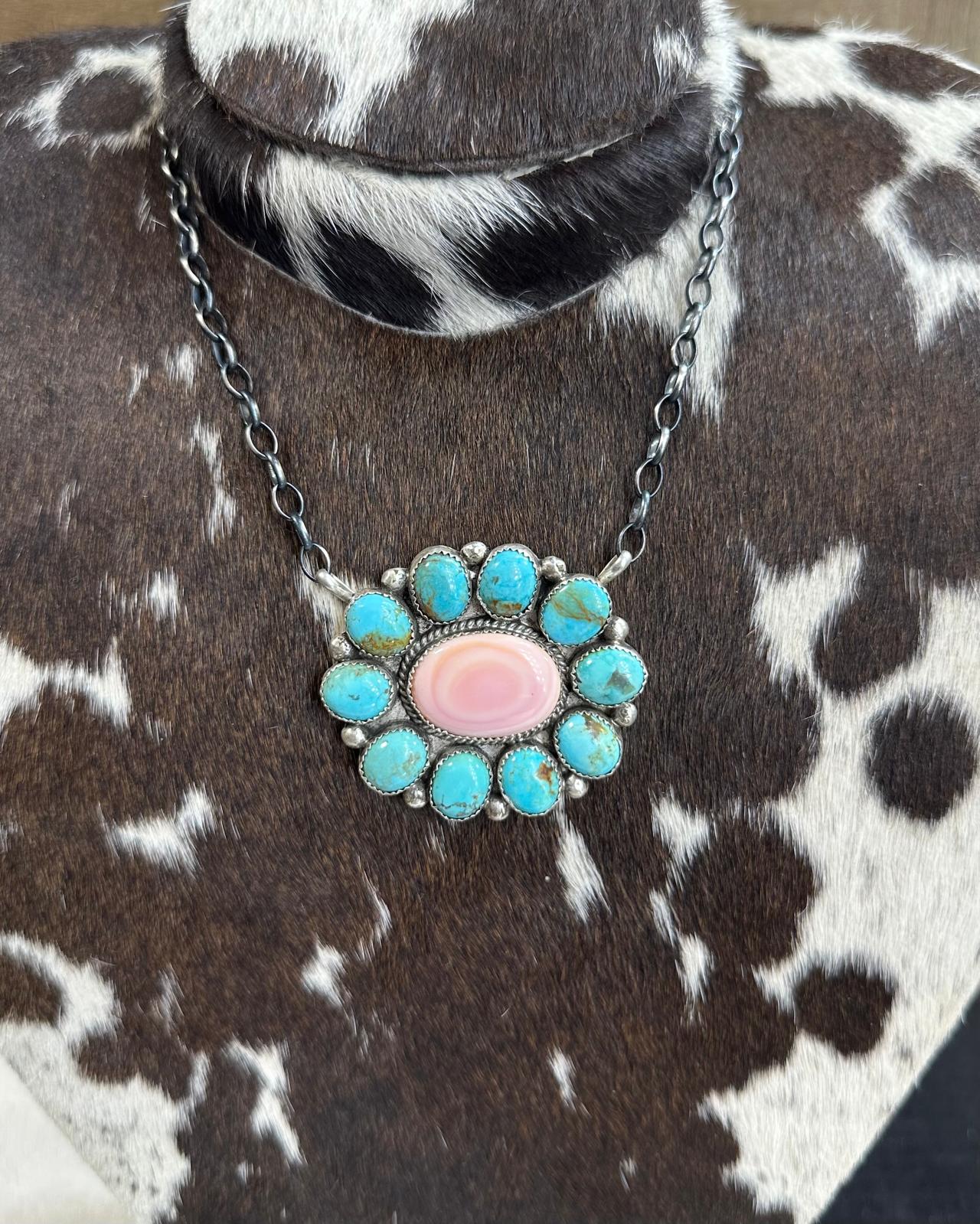 Maxine Ramirez Pink Conch Kingman Cluster Necklace * Native