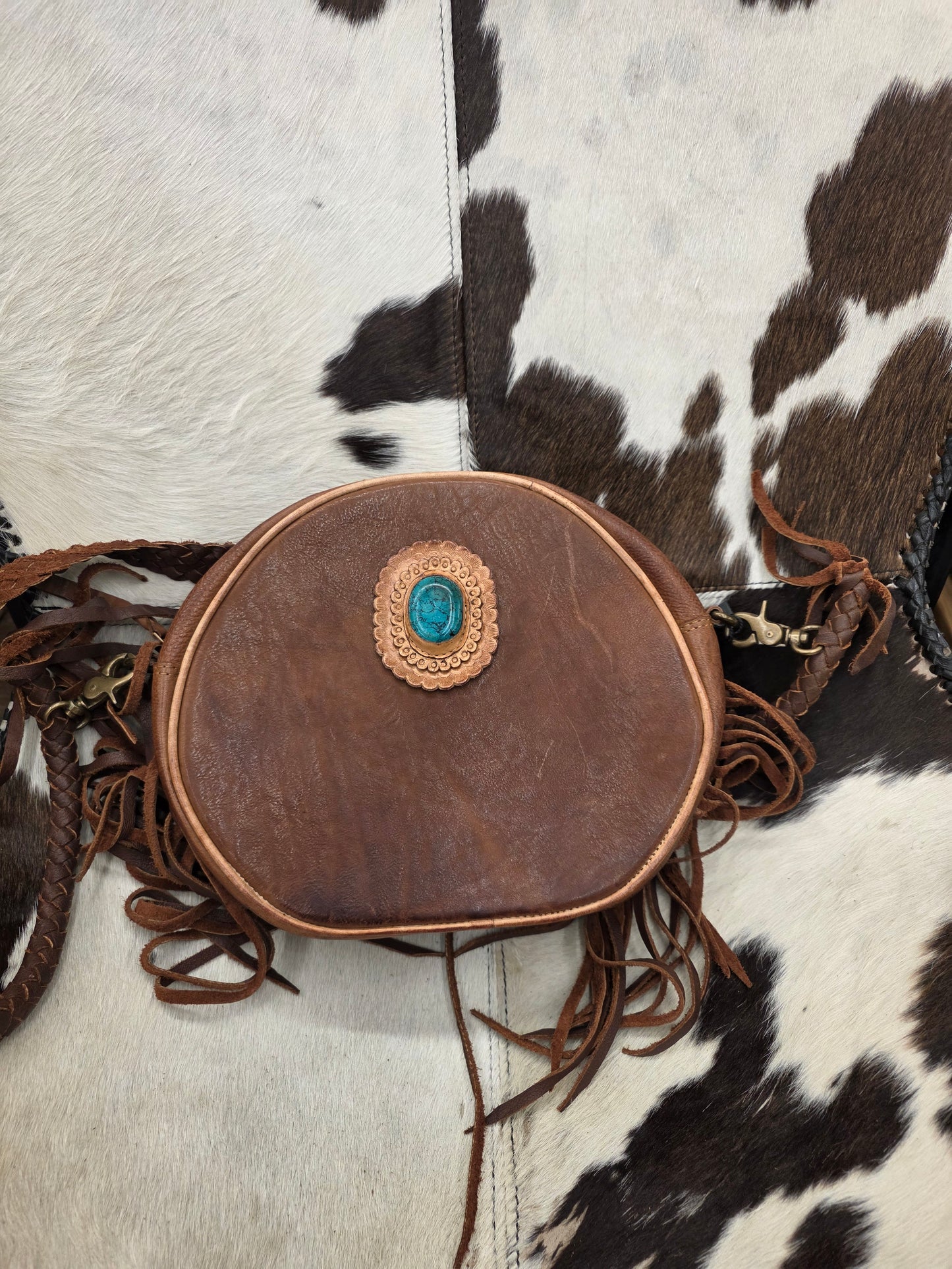 Round Leather Stone Bag