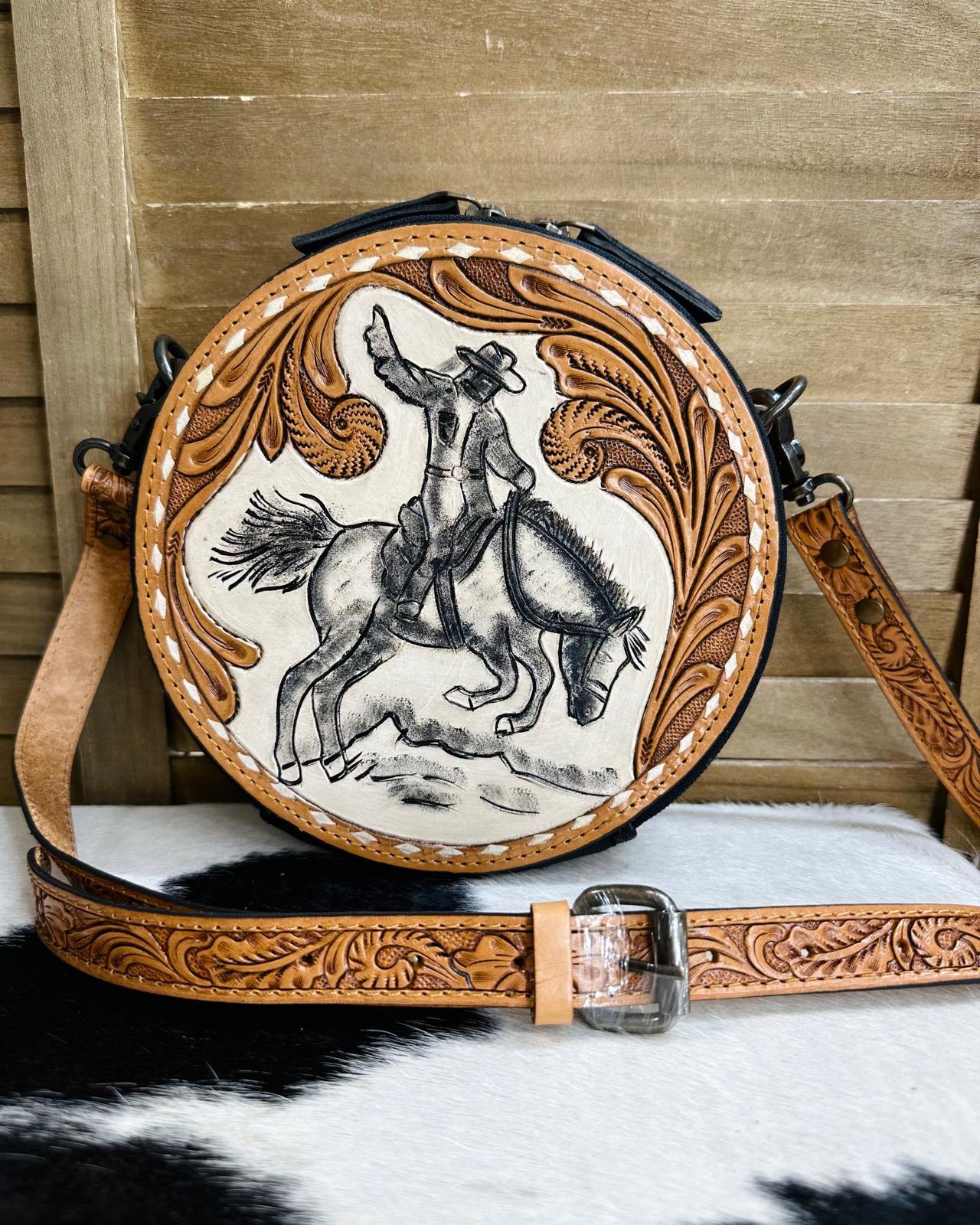 Bucking Bronco Canteen Tooled Crossbody