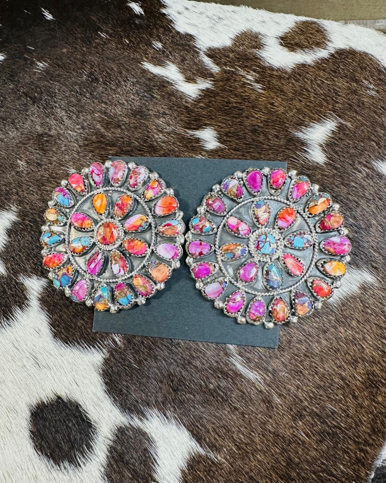 Pink Dahlia Large Cluster Earrings *Native