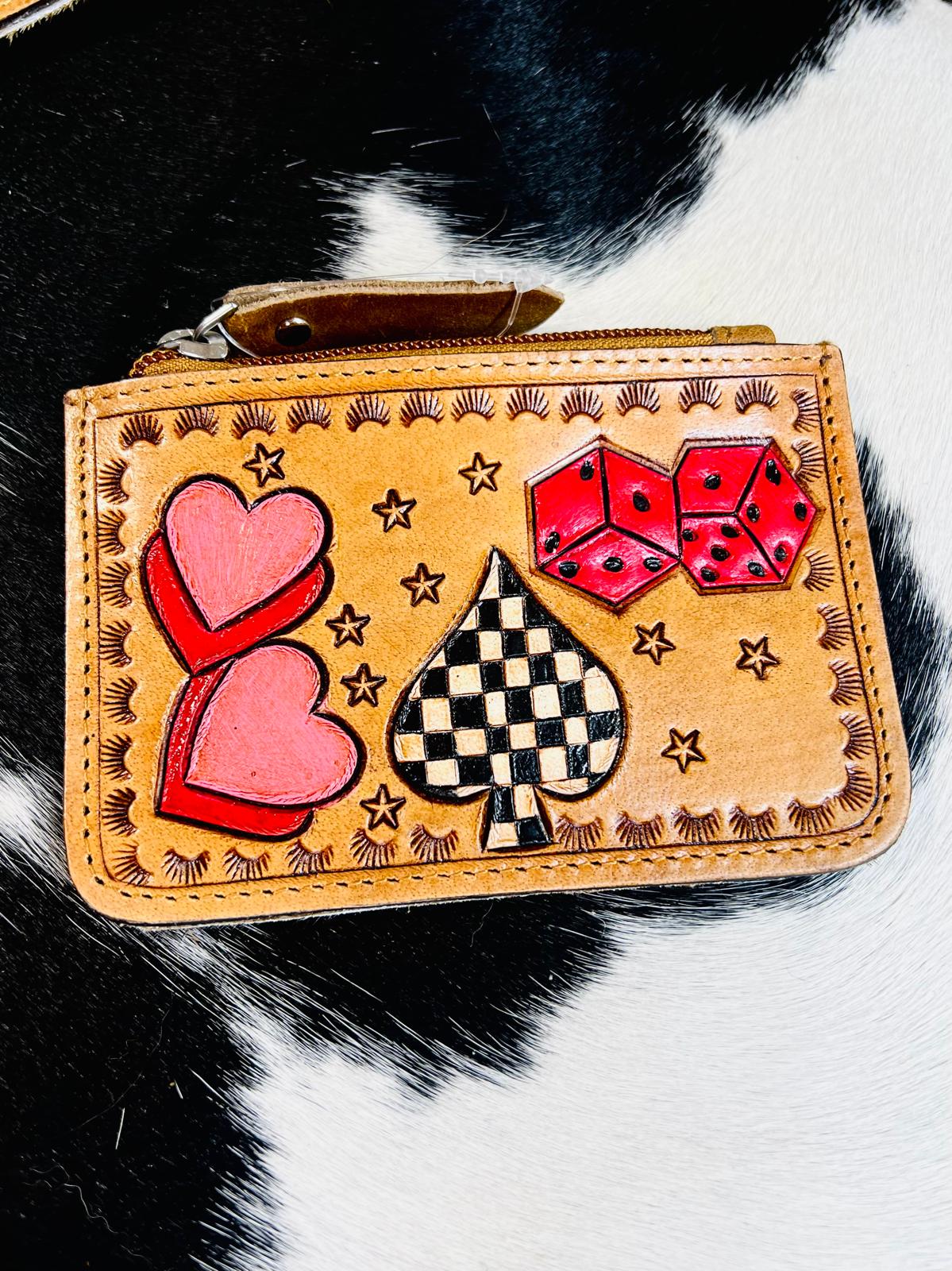 Checkered Spade Cowhide Coin Wrislet