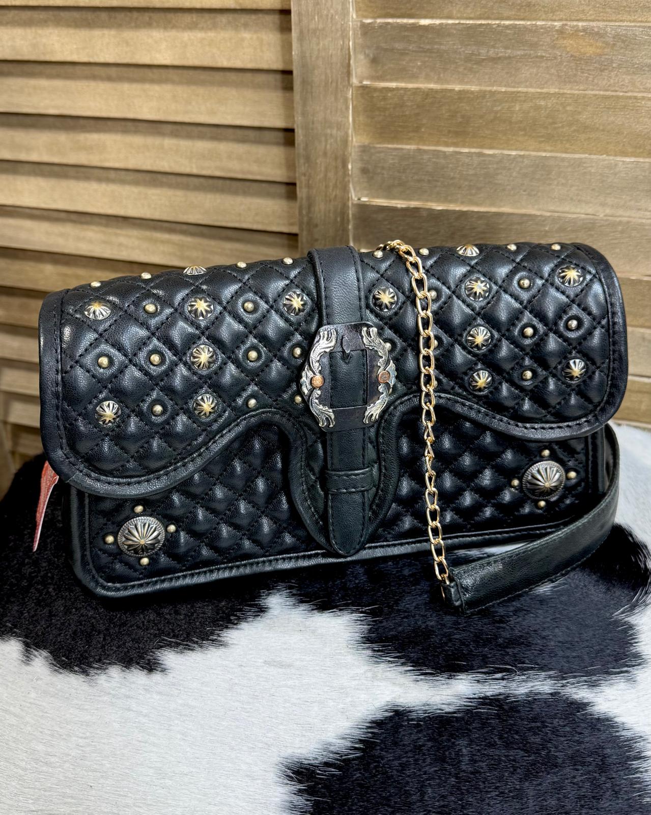 Concho Quilted Black Crossbody