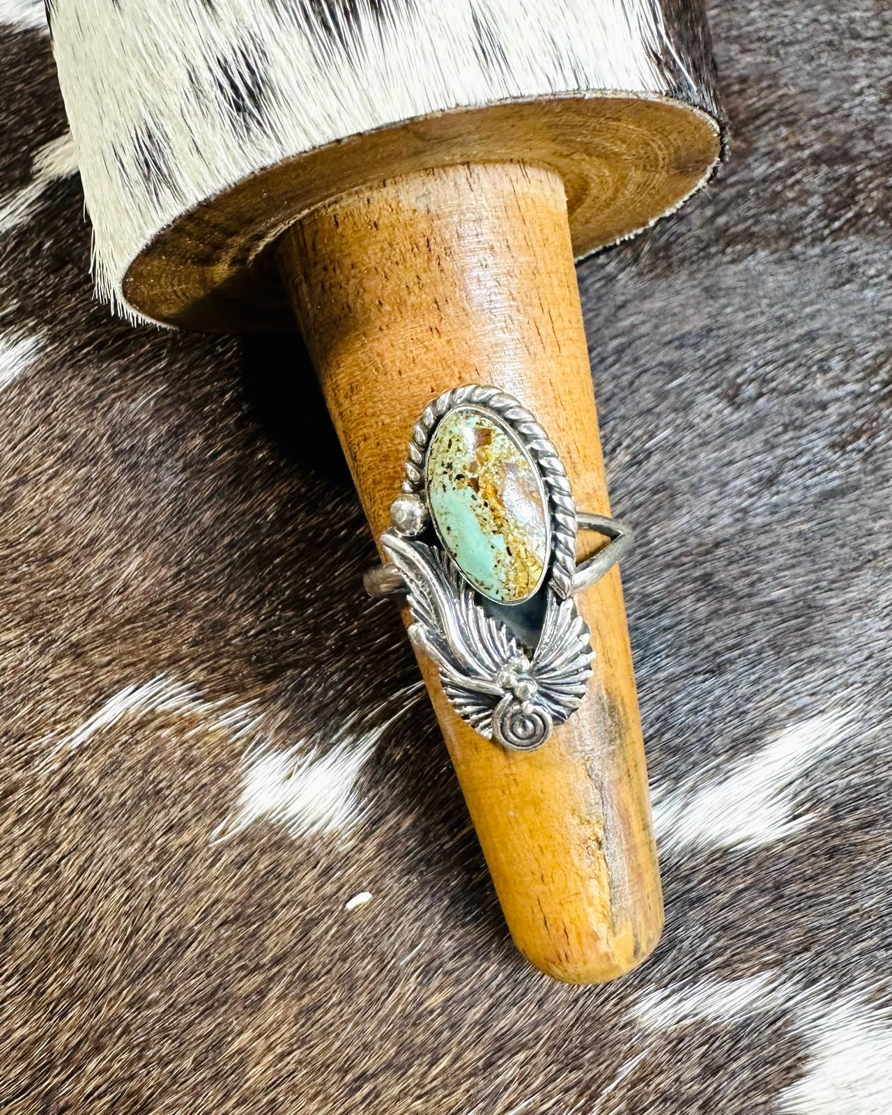 Turquoise Adjustable Oval Border Design Ring *Native