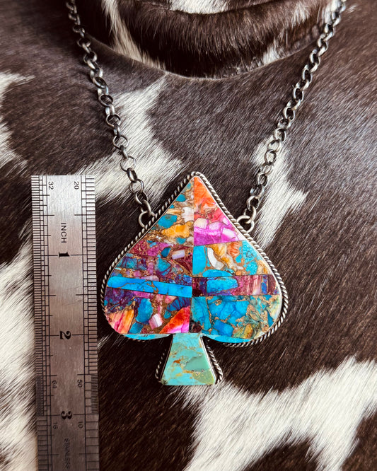 P. Yazzie Inlay Dahlia Spade Necklace