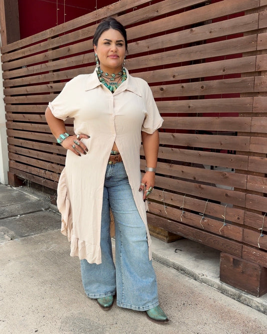 Ruffle Midi Button Down Dress *Cream