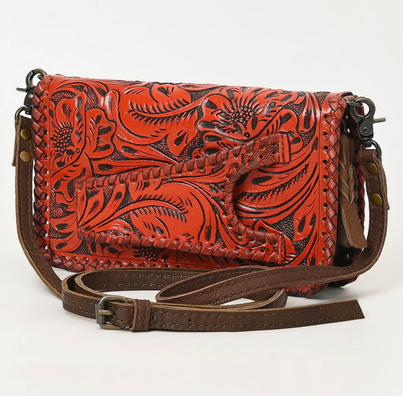Red Tooled Clutch Crossbody