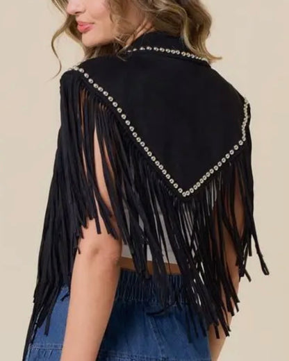 Black Studded Fringe Collar Shoulder Shrug