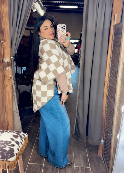 Tan Checkered Cardigan