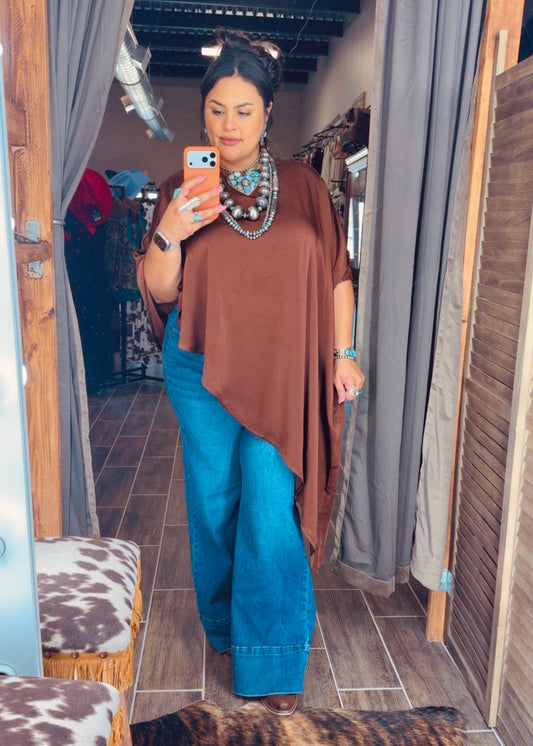 High Low Satin Brown Top