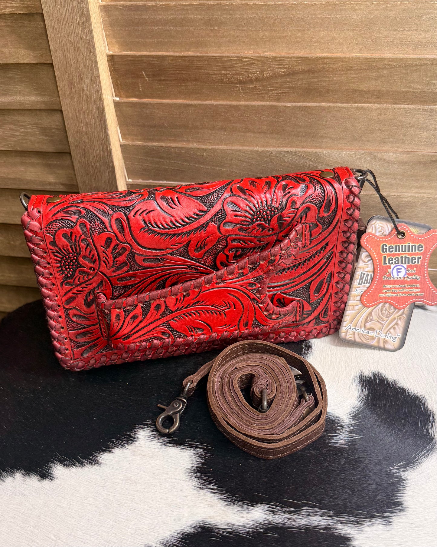 Red Tooled Clutch Crossbody