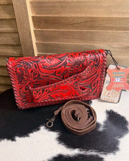Red Tooled Clutch Crossbody