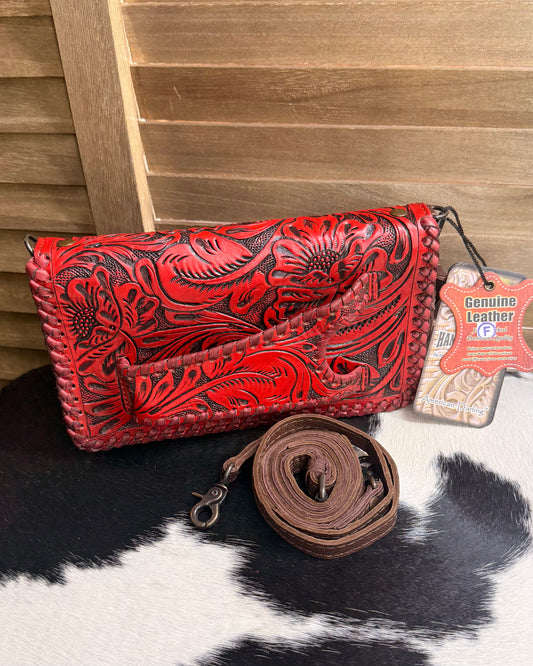 Red Tooled Clutch Crossbody