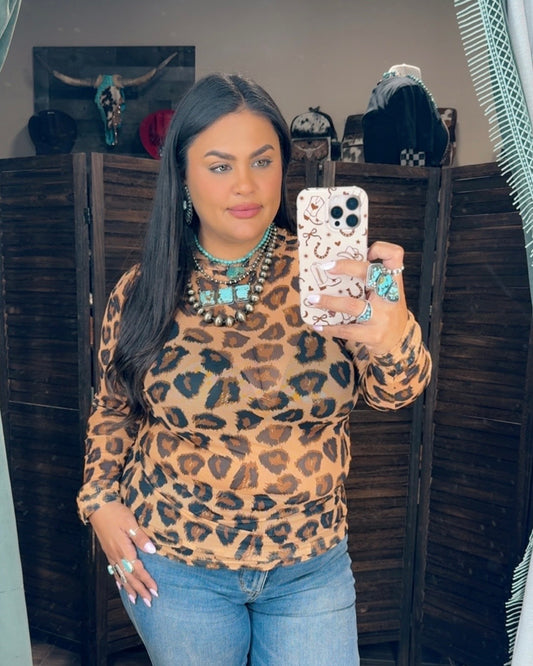 Leopard Mesh Top