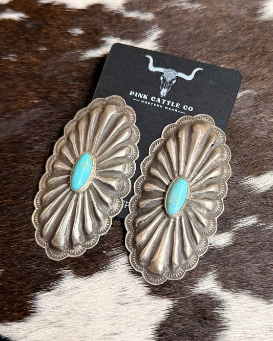 2.5” Rita Lee Concho Earrings *Green Turquoise