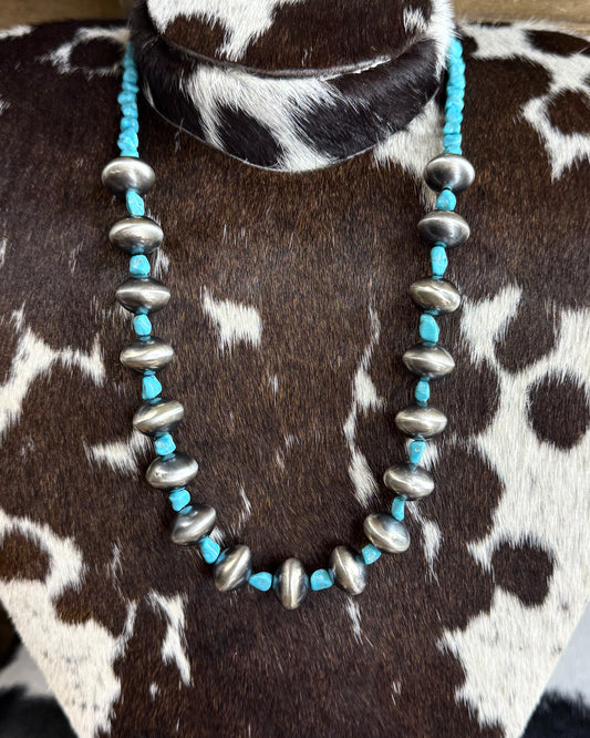 Blue Saucer Pearl Turquoise Necklace