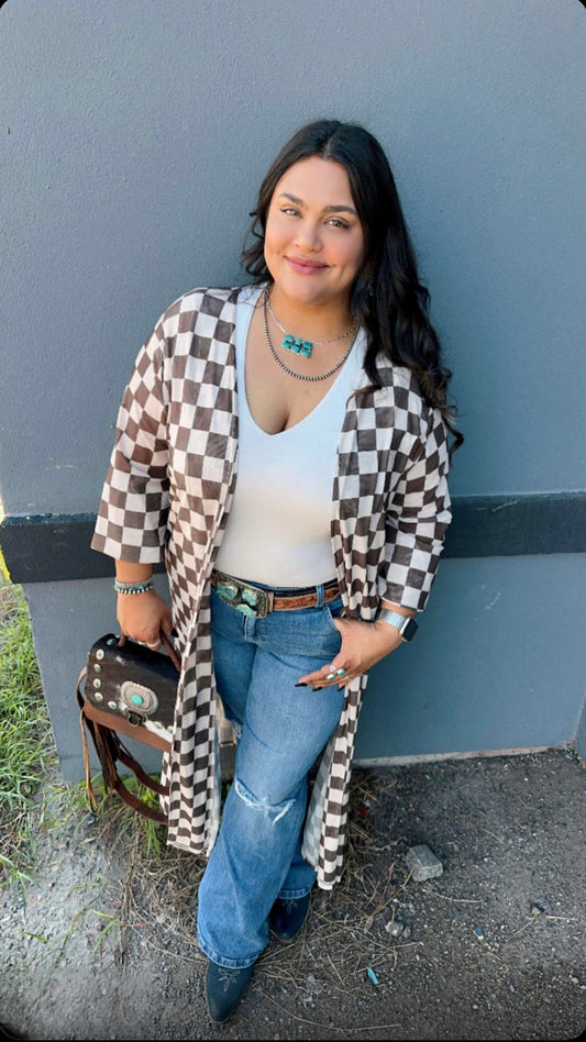 Check Mate Mesh Duster Kimono