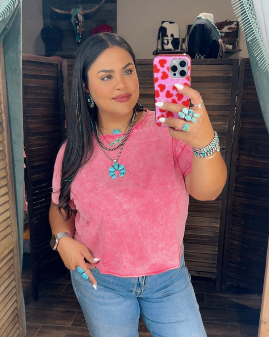 Acid Wash Crop Top *Pink