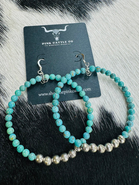 Turquoise Pearl Hoops