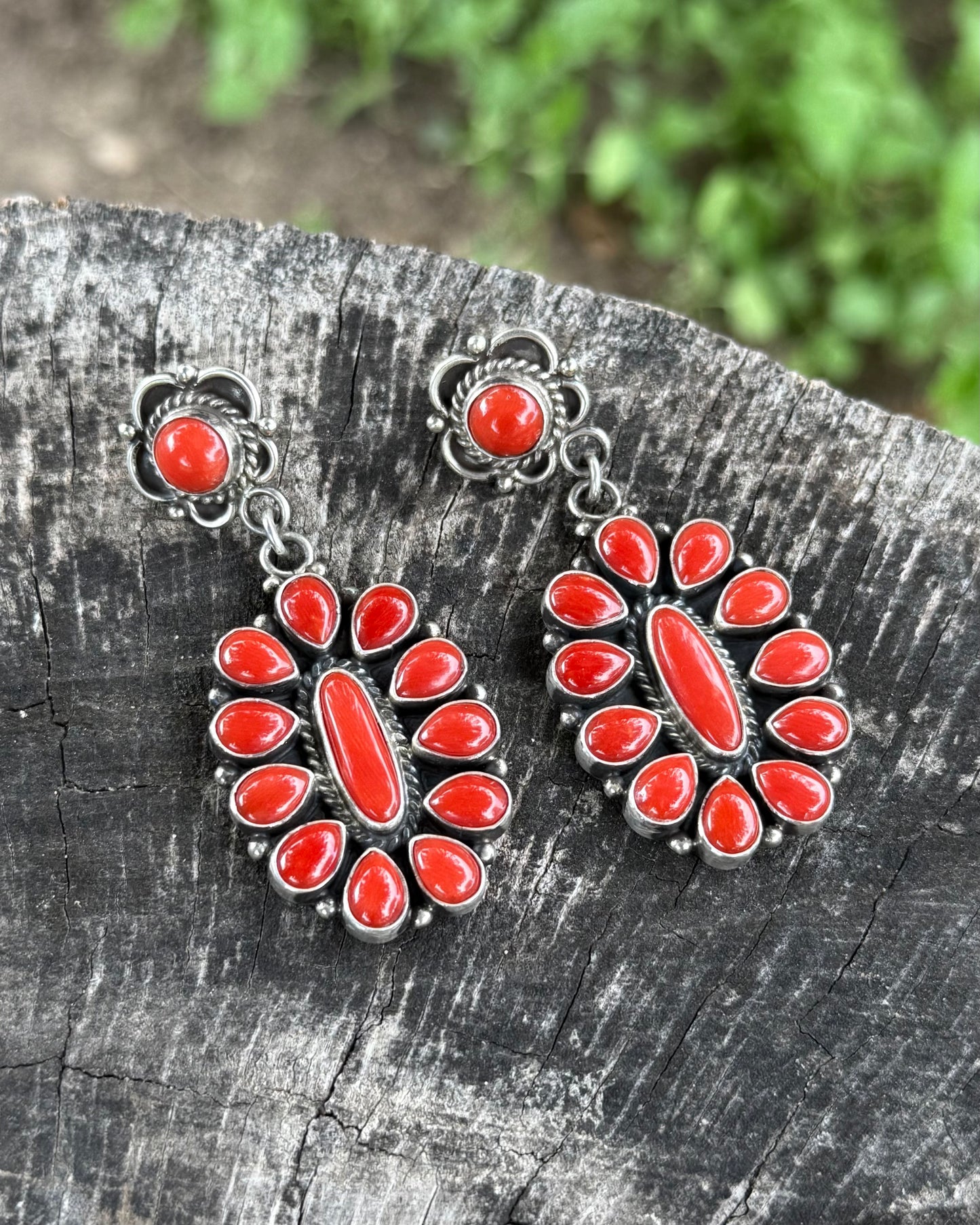 Owners Closet ~ Coral Concho Cluster Earrings *Native
