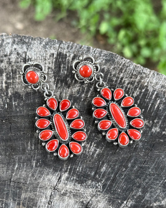 Owners Closet ~ Coral Concho Cluster Earrings *Native