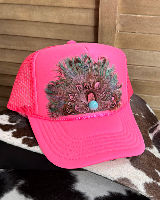 Neon Summers Feather Trucker Cap