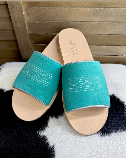 Boot Stitch Suede Sandal *Turquoise