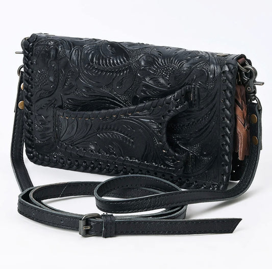 Black Tooled Clutch Crossbody