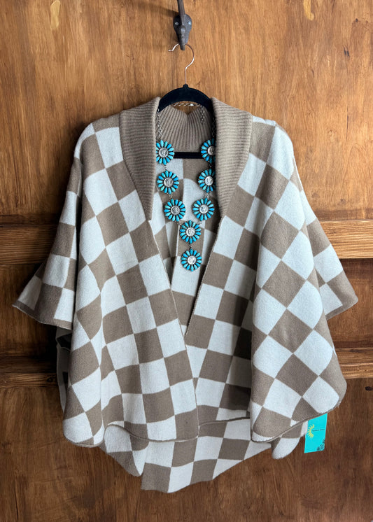 Tan Checkered Cardigan