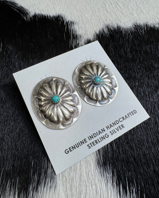 Sterling Concho Stud Earrings *Native