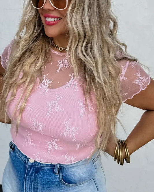 Lace Short Sleeve *Pink