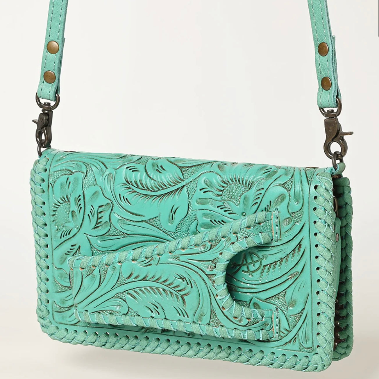 Turquoise Tooled Clutch Crossbody