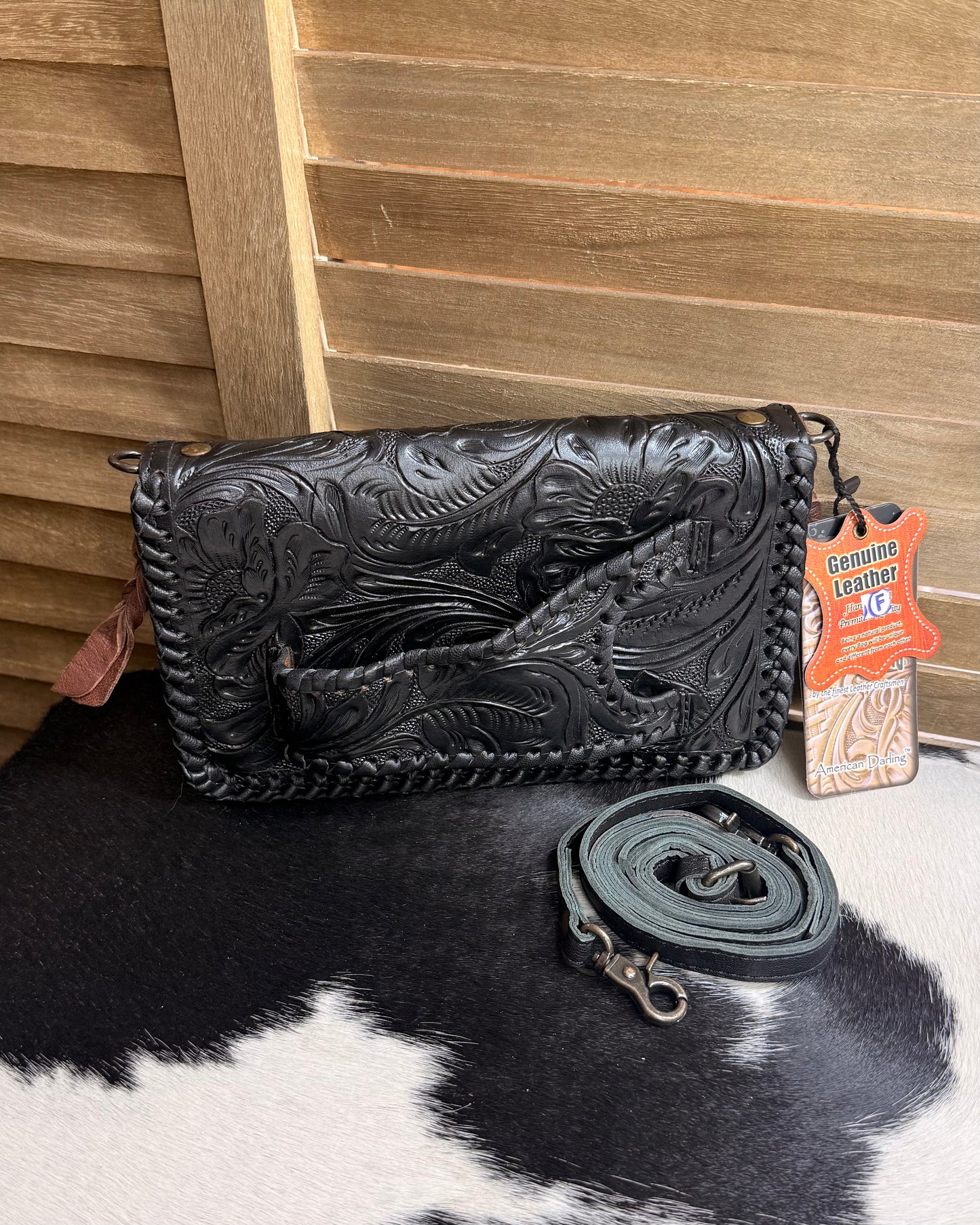 Black Tooled Clutch Crossbody