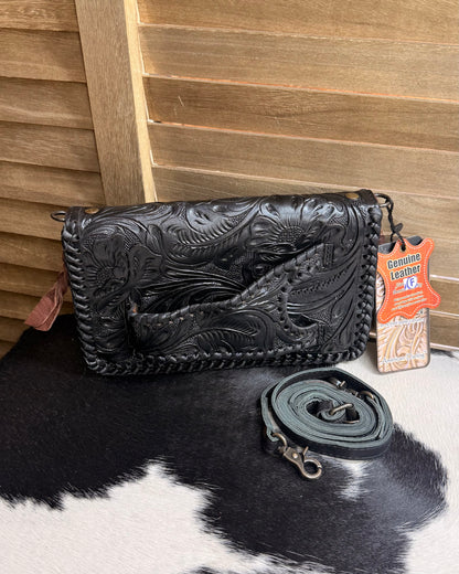 Black Tooled Clutch Crossbody