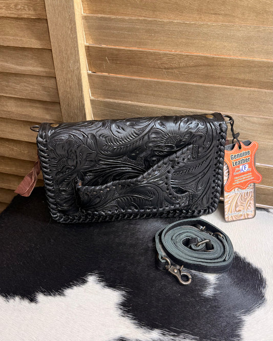 Black Tooled Clutch Crossbody
