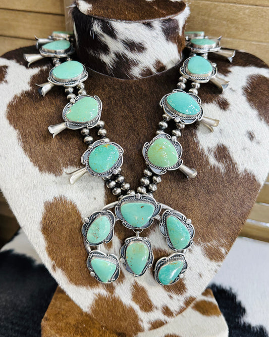 Gilbert Nez Emerald Valley Squash Blossom Statement Necklace *Native