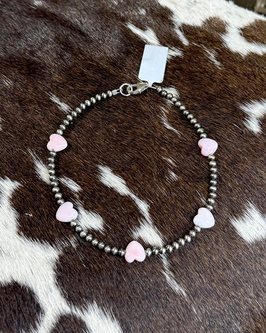 Pink Conch Heart Anklet 9”