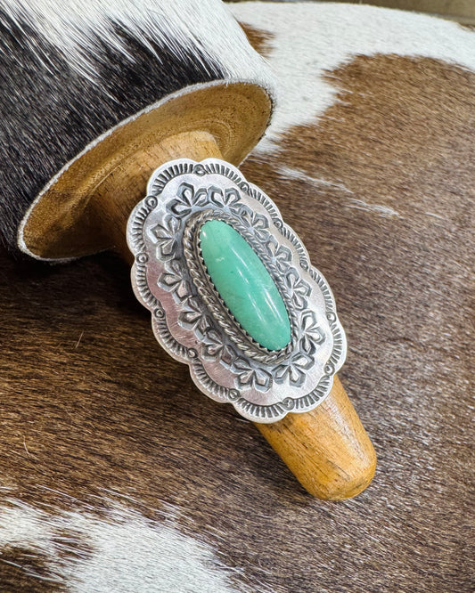 Silver Concho Green Kingman Ring