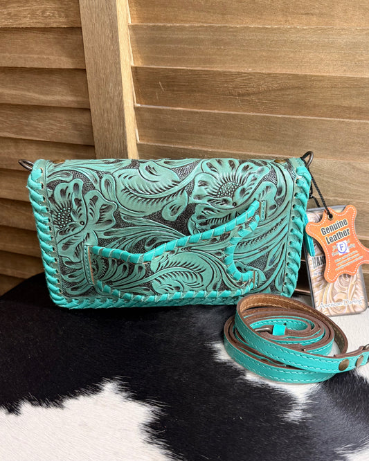 Turquoise Tooled Clutch Crossbody