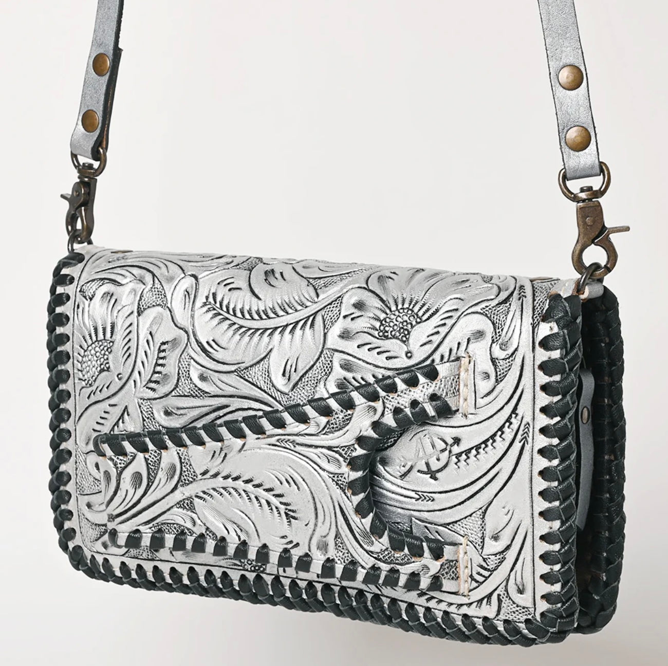 Silver Tooled Clutch Crossbody