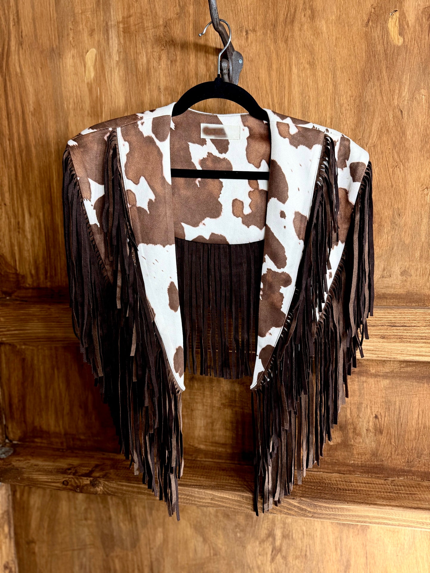 Brown Cowhide Fringe Collar Shoulder Shrug