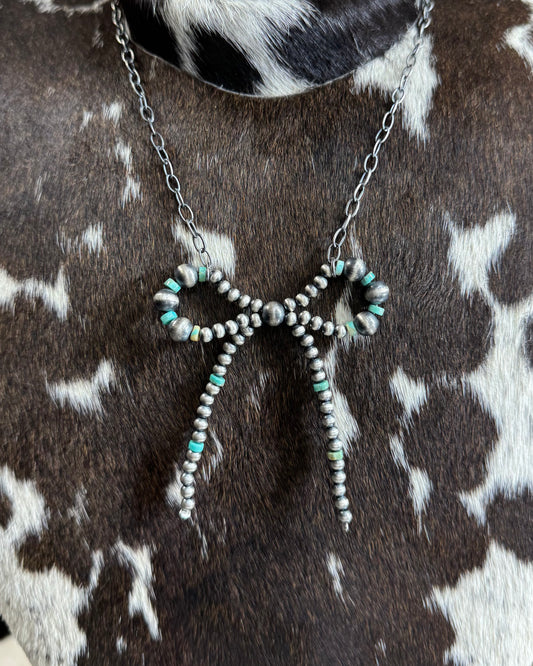 Turquoise Bow Chain Necklace *Sterling