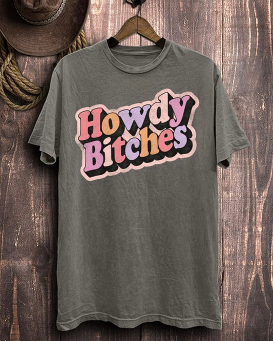 Howdy Bitch Acid Wash Boot Stitch Tee