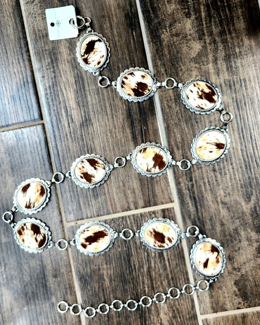 Cowhide Concho Belt (Brown)