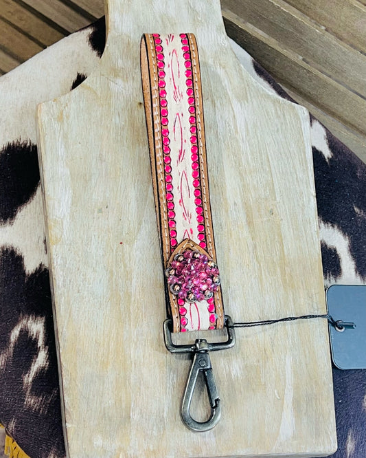 Pink Tooled Leather Wristlet